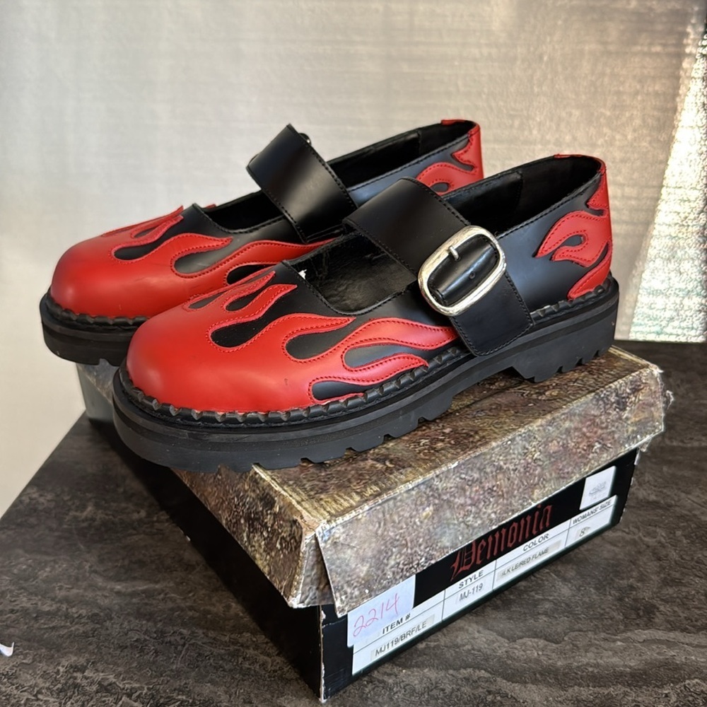 Demonia Women's Black and Red Flame Footwear. 8 - Picture 2 of 8